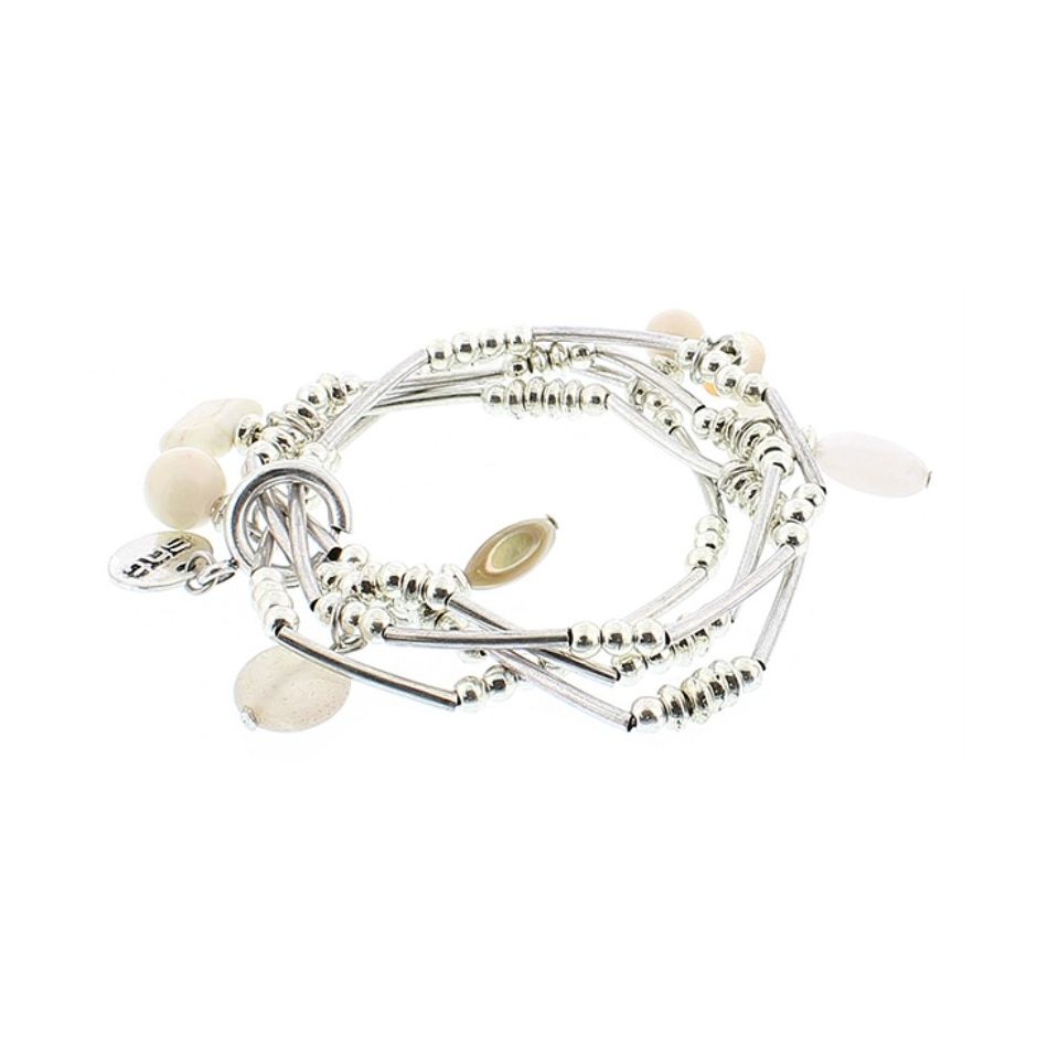 BRACELET 4 STRIPS METAL STONE BEADS
