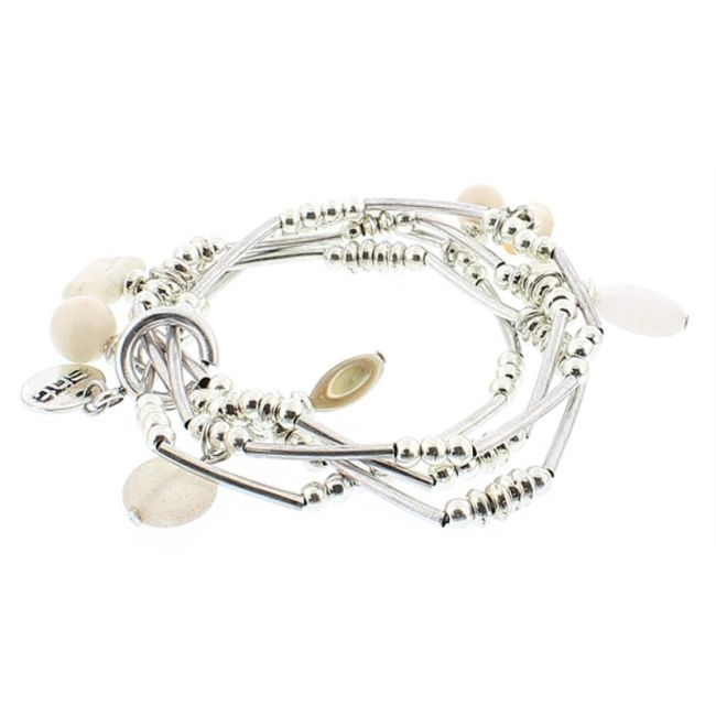 BRACELET 4 STRIPS METAL STONE BEADS