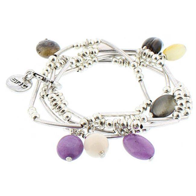BRACELET 4 STRIPS METAL STONE BEADS