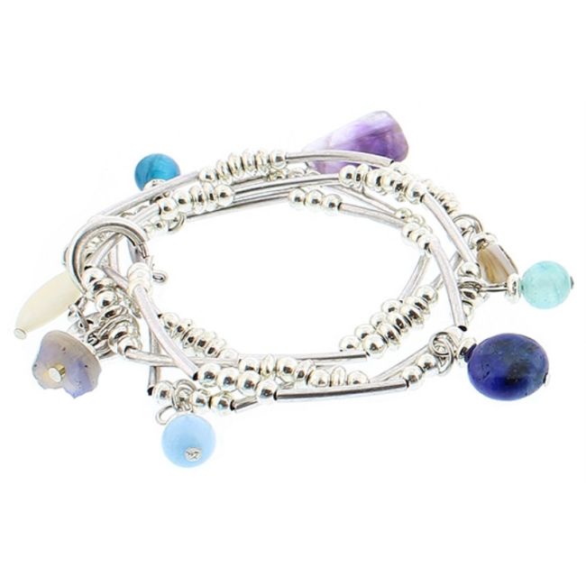 BRACELET 4 STRIPS METAL STONE BEADS