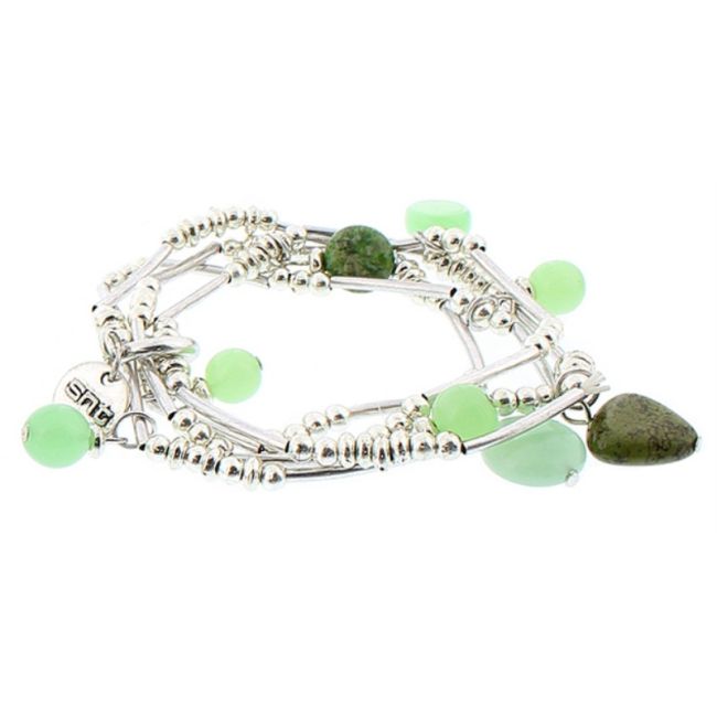 BRACELET 4 STRIPS METAL STONE BEADS