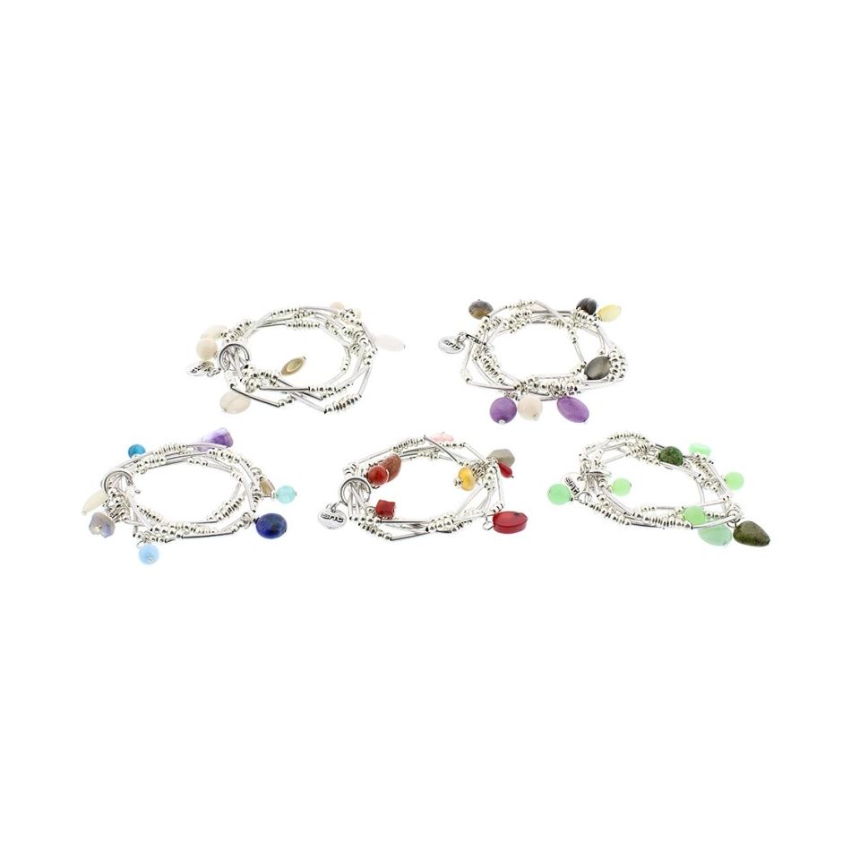BRACELET 4 STRIPS METAL STONE BEADS