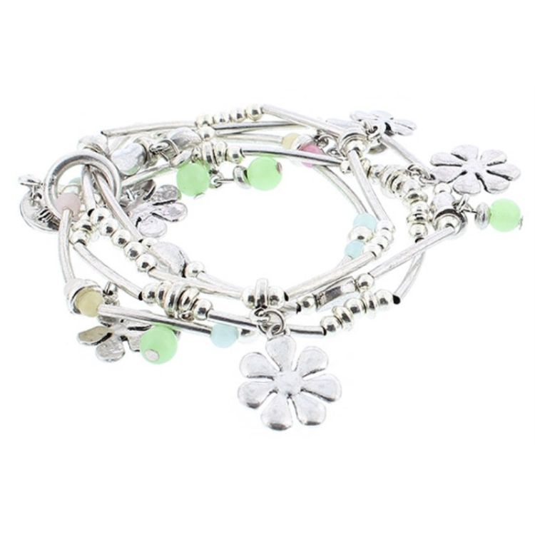 PULSERA 4 TIRAS CUENTAS METAL PIEDRAS