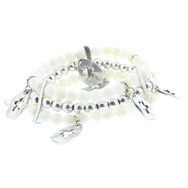 PULSERA CUENTAS METAL  NÁCAR
