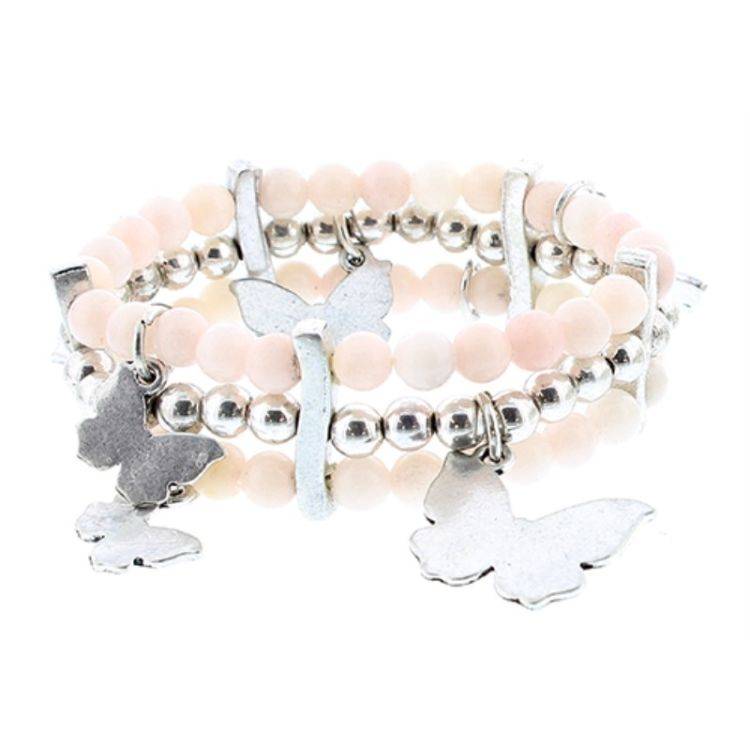 PULSERA 3 FILAS CUENTAS METAL PIEDRAS