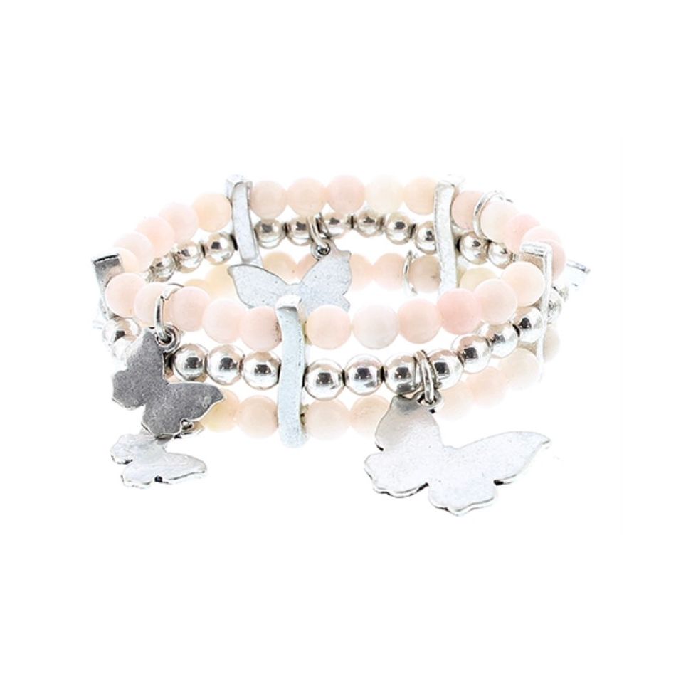 PULSERA 3 FILAS CUENTAS METAL PIEDRAS