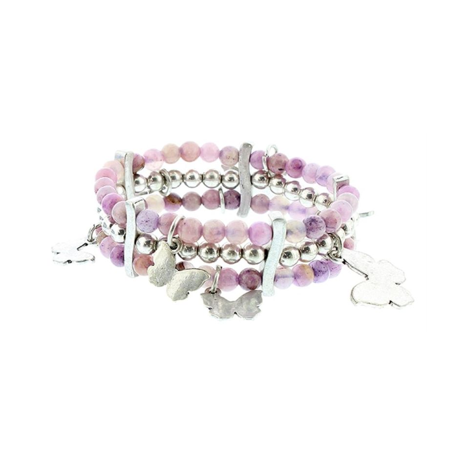 3 ROWS METAL STONE BEADS BRACELET