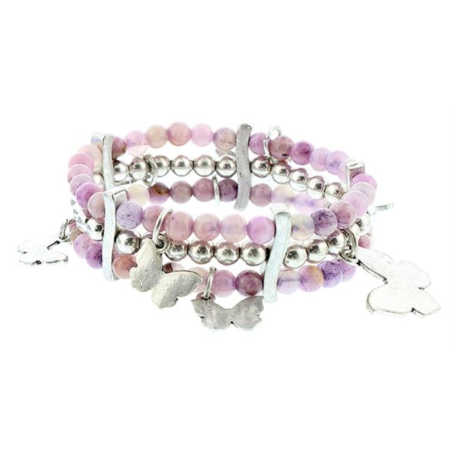 3 ROWS METAL STONE BEADS BRACELET