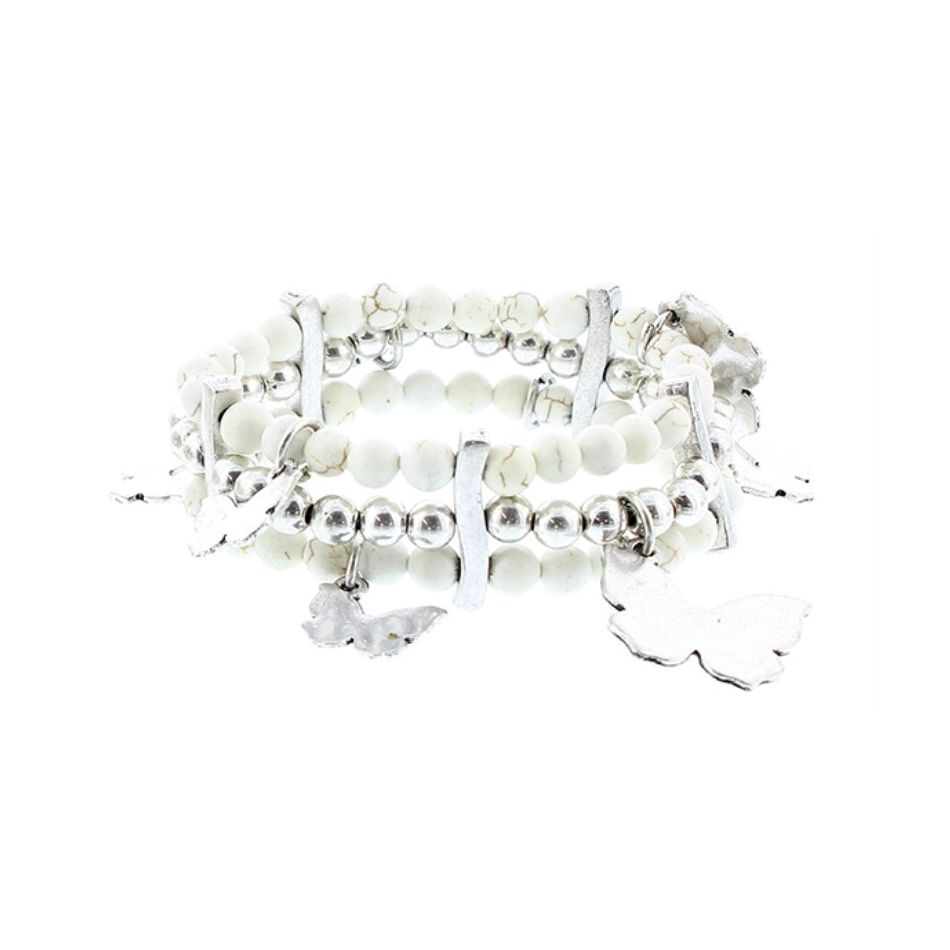 3 ROWS METAL STONE BEADS BRACELET