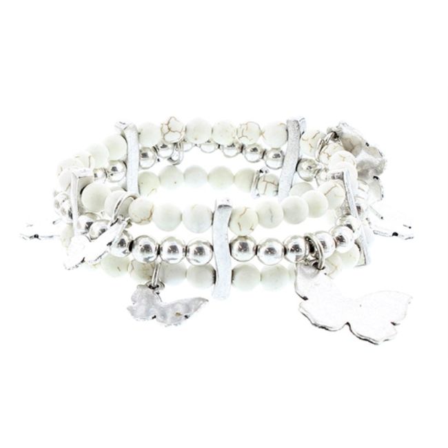 3 ROWS METAL STONE BEADS BRACELET
