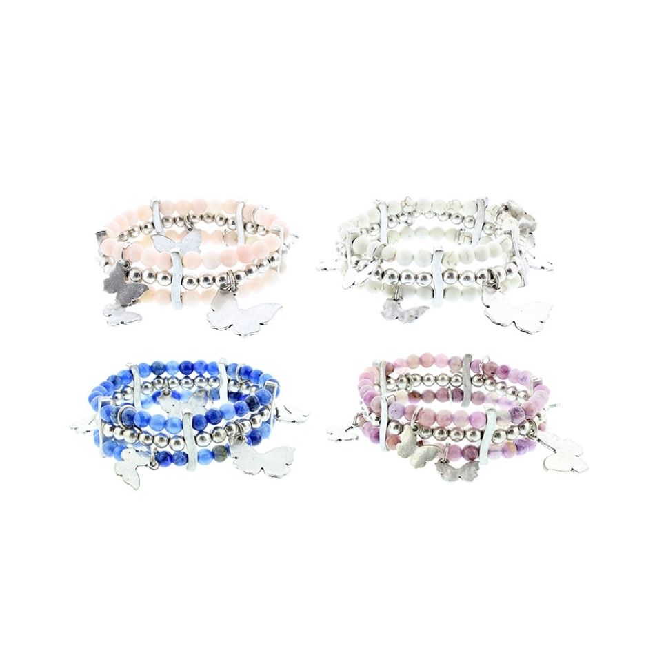 3 ROWS METAL STONE BEADS BRACELET