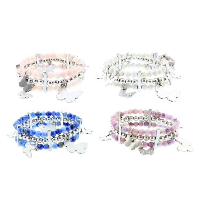 3 ROWS METAL STONE BEADS BRACELET
