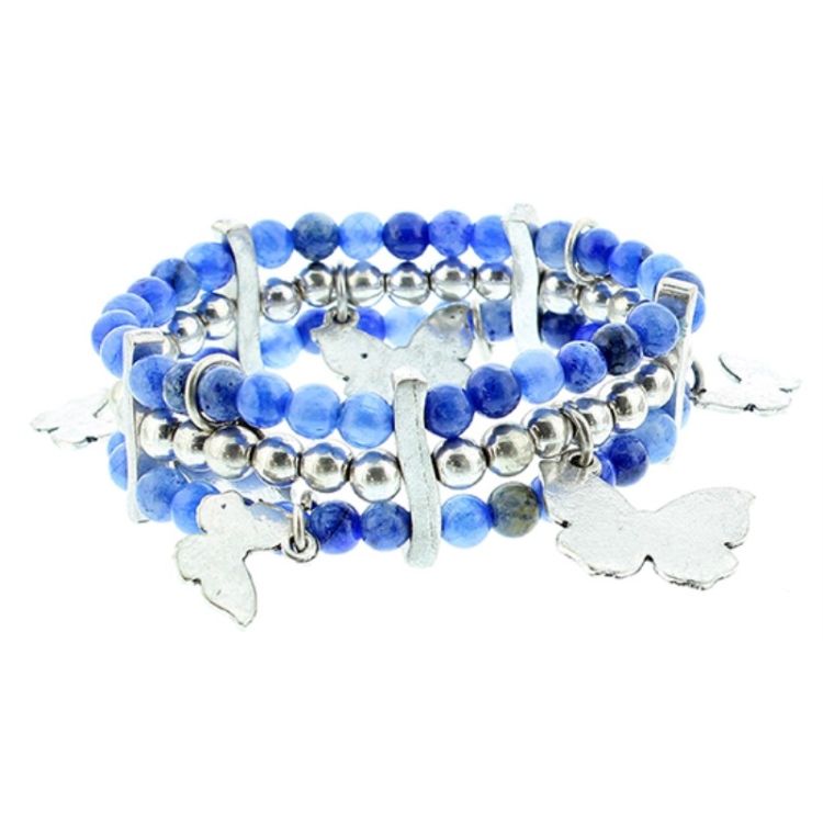 PULSERA 3 FILAS CUENTAS METAL PIEDRAS 2
