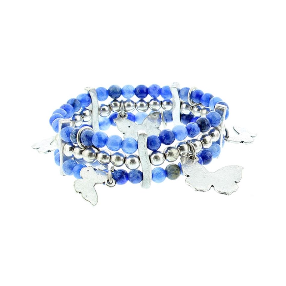 3 ROWS METAL STONE BEADS BRACELET