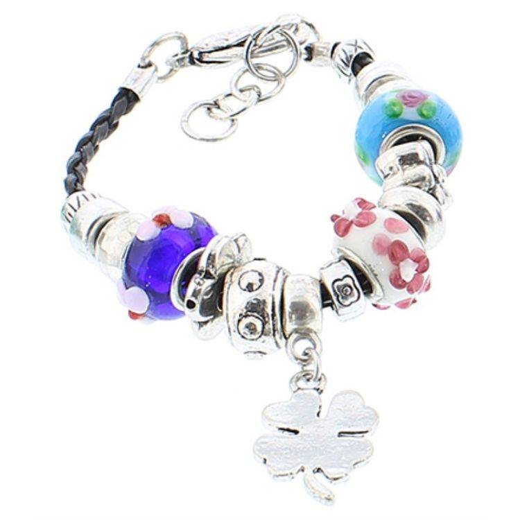 LEATHER BRACELET WITH METAL AND CRYSTAL BEADS