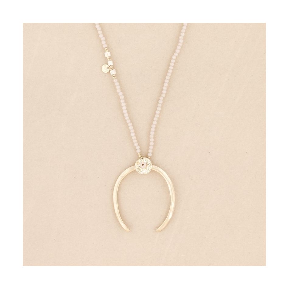 METAL HALF MOON PENDANT LONG CRYSTAL NECKLACE