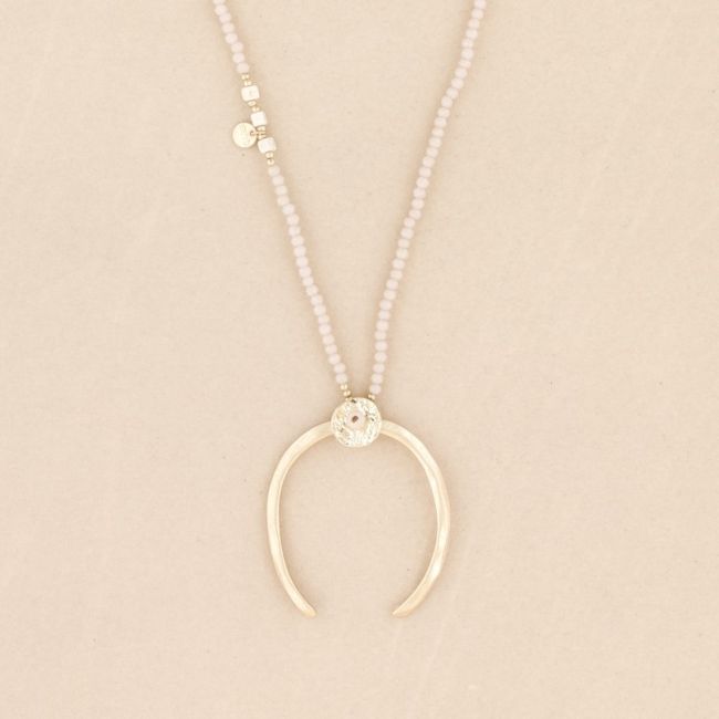 METAL HALF MOON PENDANT LONG CRYSTAL NECKLACE