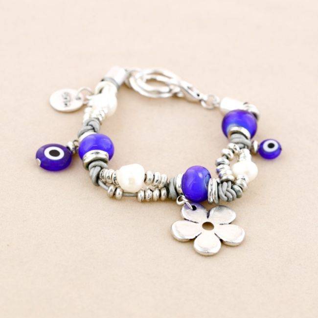 BEADS LEATHER METAL CRYSTAL BRACELET