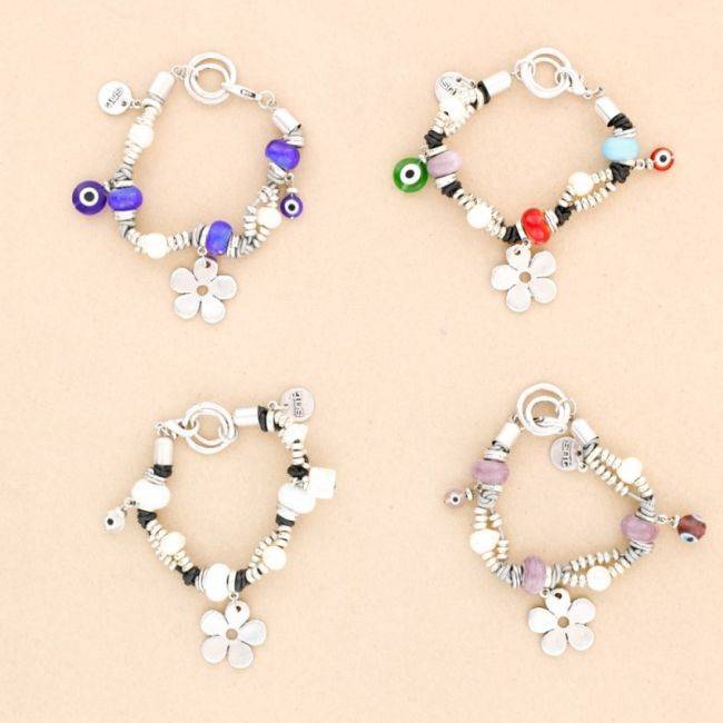 BEADS LEATHER METAL CRYSTAL BRACELET