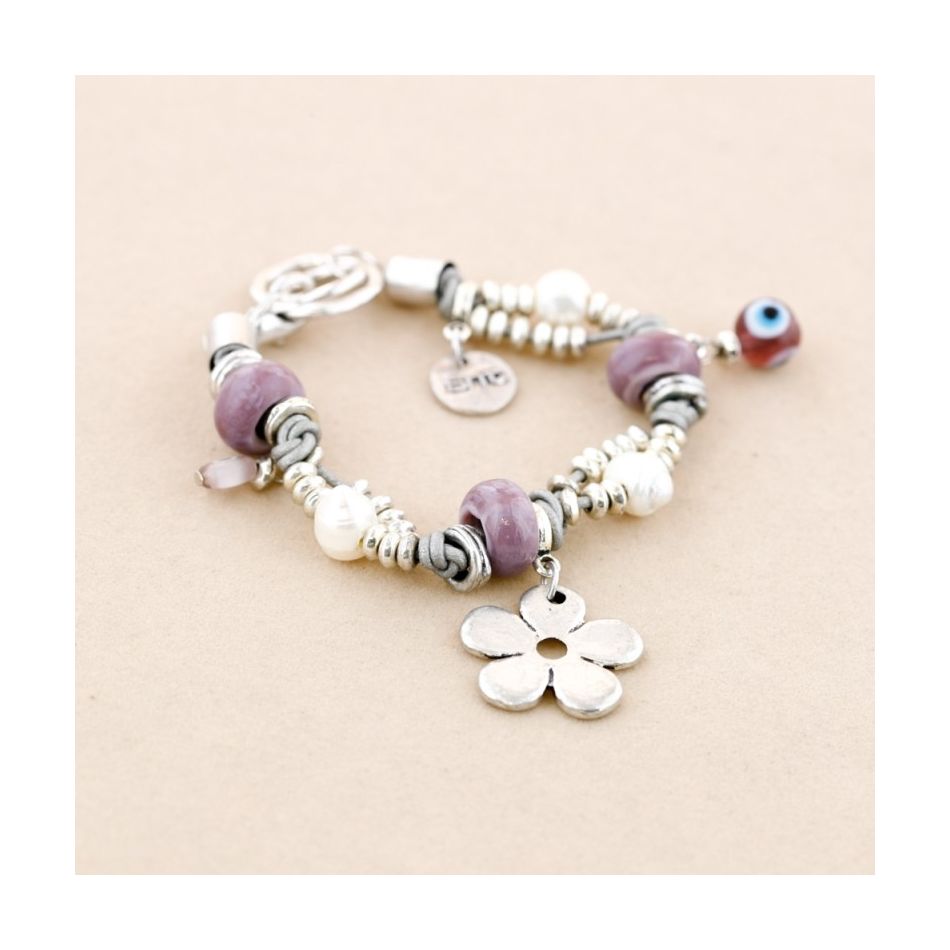BEADS LEATHER METAL CRYSTAL BRACELET