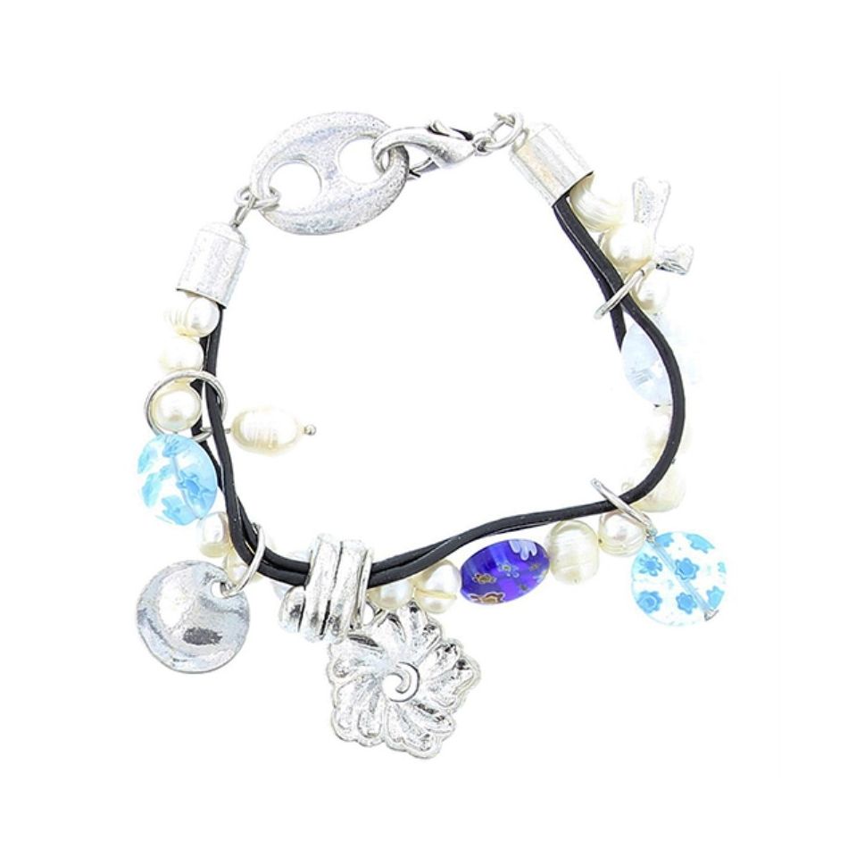 BEADS LEATHER METAL CRYSTAL BRACELET
