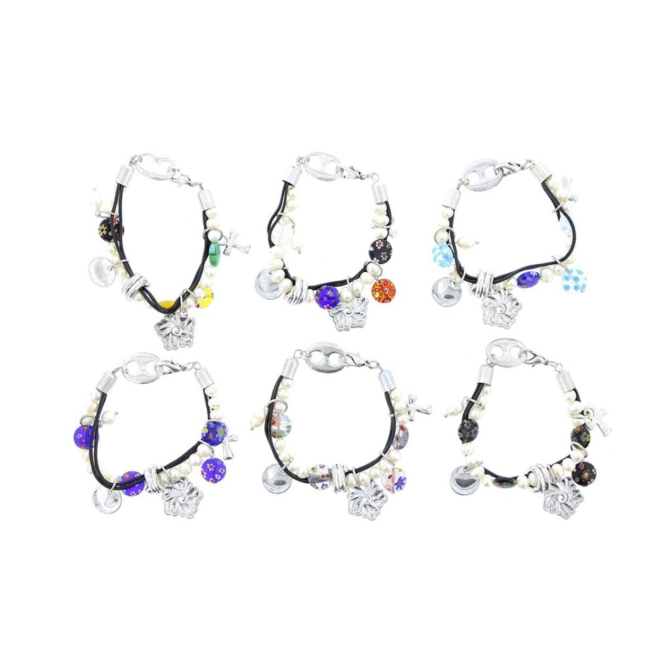 PULSERA CUENTAS CUERO METAL CRISTAL