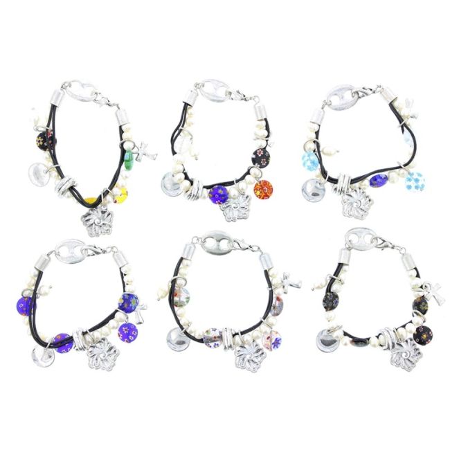 BEADS LEATHER METAL CRYSTAL BRACELET