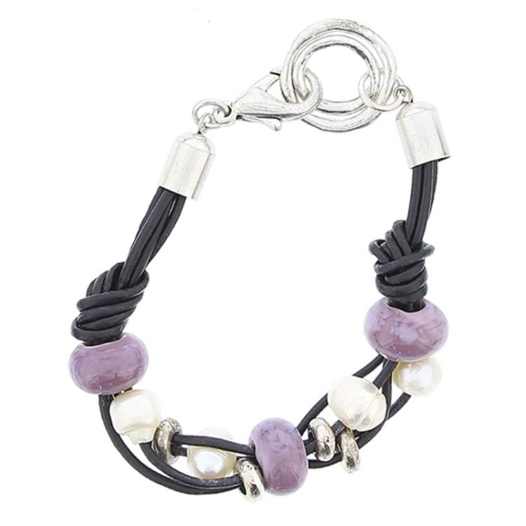 LEATHER BRACELET WITH METAL AND CRYSTAL BEADS