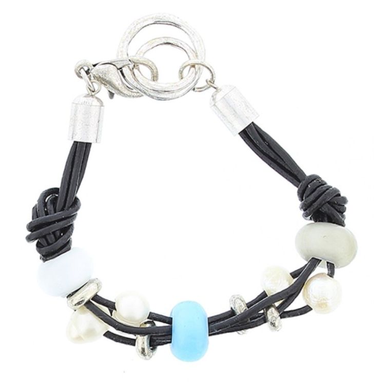 PULSERA CUERO CUENTAS METAL CRISTAL 2