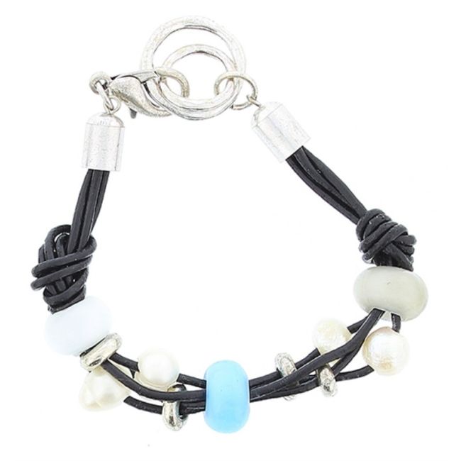 LEATHER BRACELET WITH METAL AND CRYSTAL BEADS