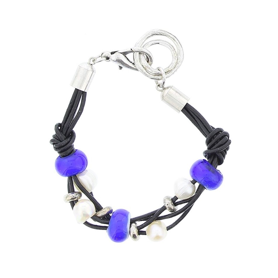 LEATHER BRACELET WITH METAL AND CRYSTAL BEADS