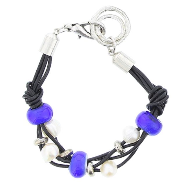 LEATHER BRACELET WITH METAL AND CRYSTAL BEADS