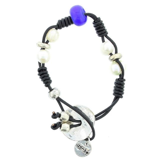 LEATHER BRACELET METAL BEADS PEARLS CULTIVATION.