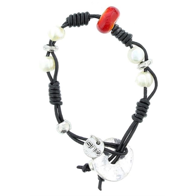 LEATHER BRACELET METAL BEADS PEARLS CULTIVATION.