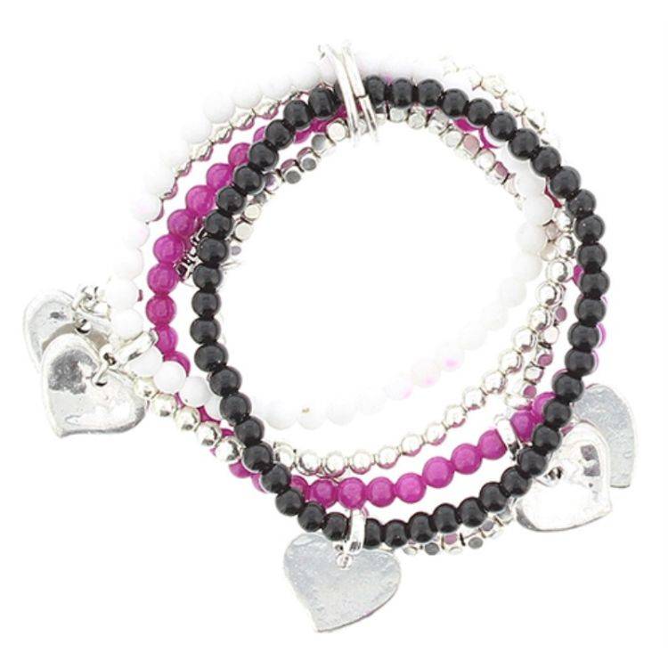 BRACELET 5 STRIPS METAL STONE BEADS