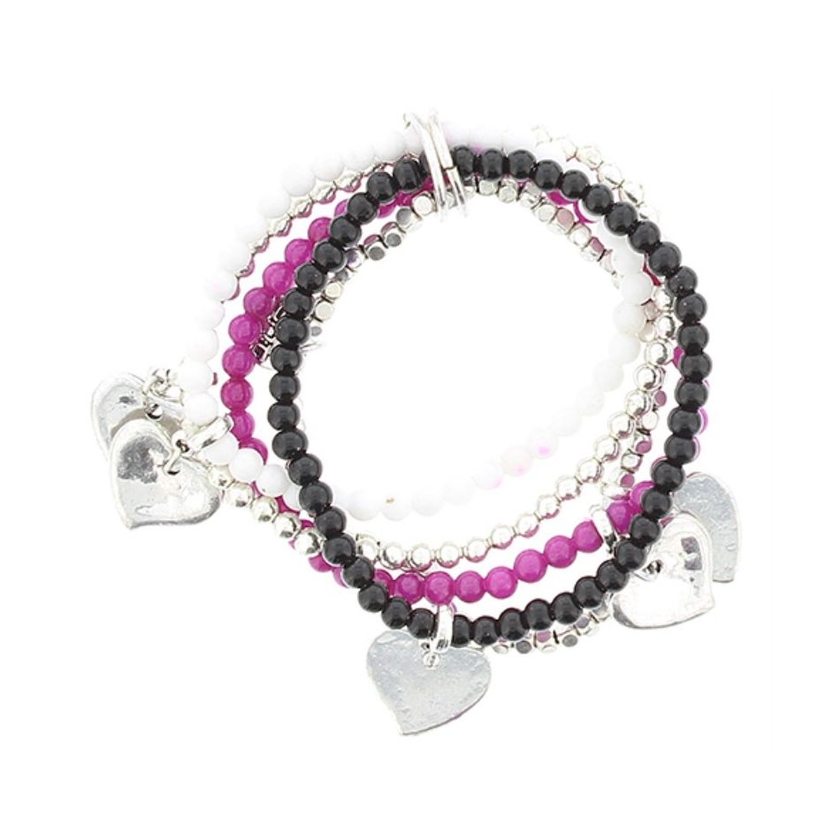 PULSERA 5 TIRAS CUENTAS METAL PIEDRAS