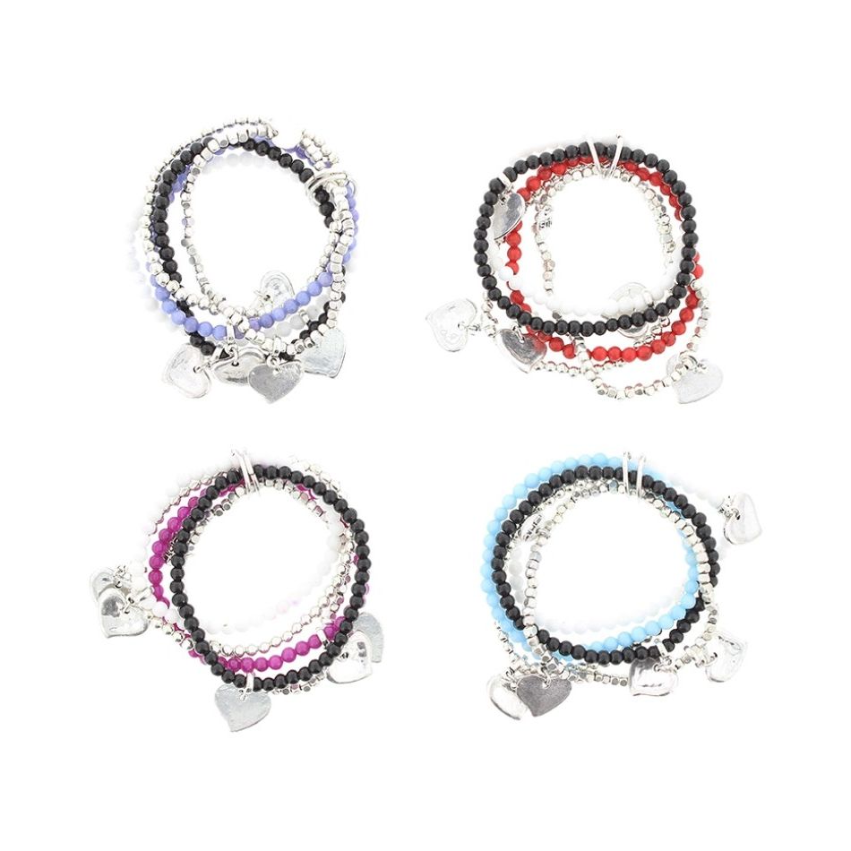 BRACELET 5 STRIPS METAL STONE BEADS