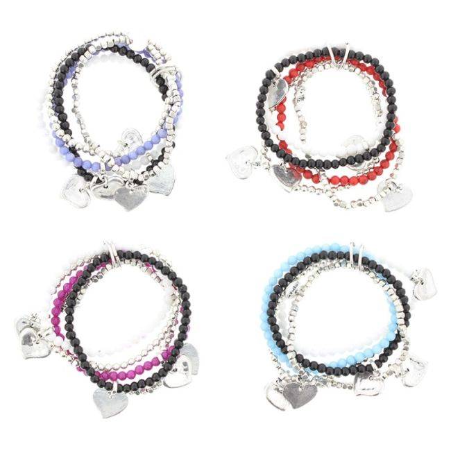 PULSERA 5 TIRAS CUENTAS METAL PIEDRAS