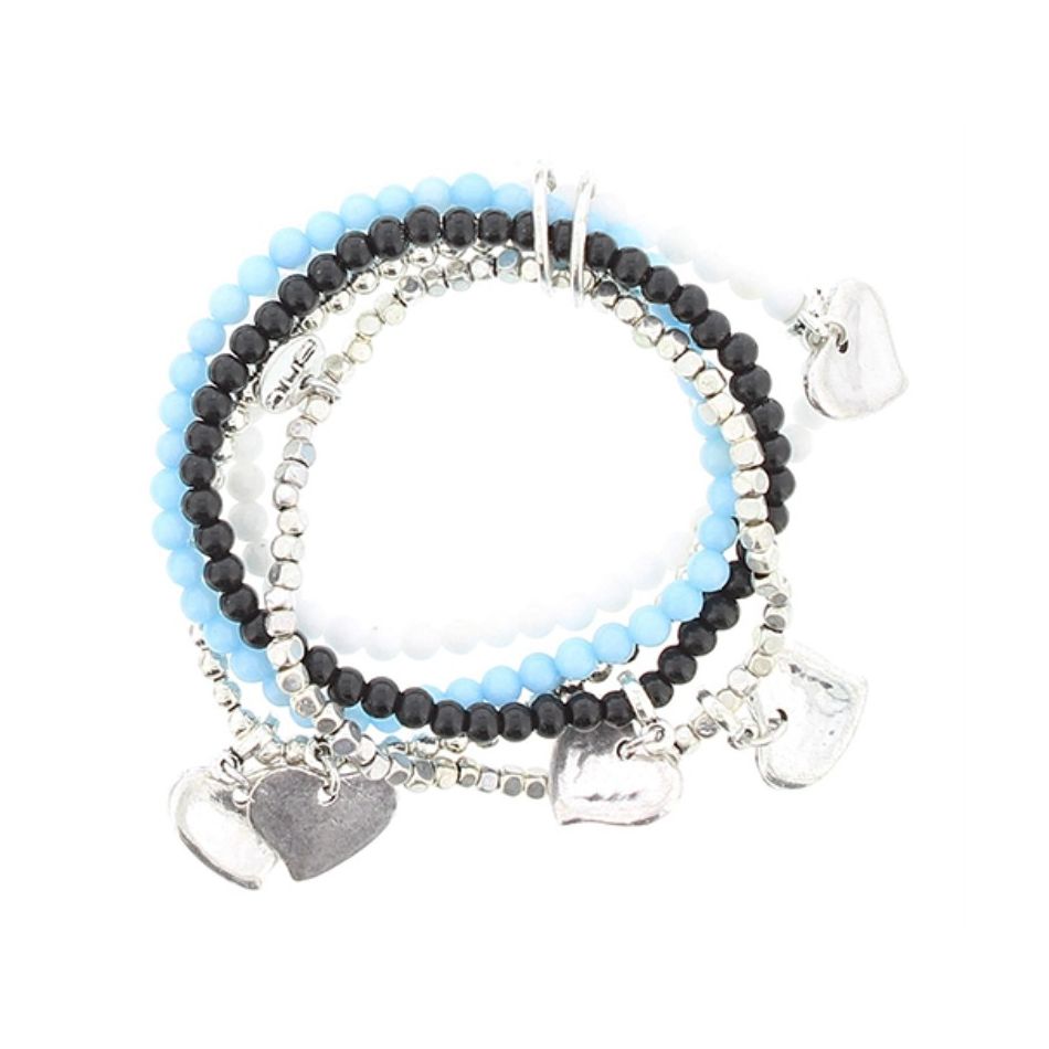 BRACELET 5 STRIPS METAL STONE BEADS