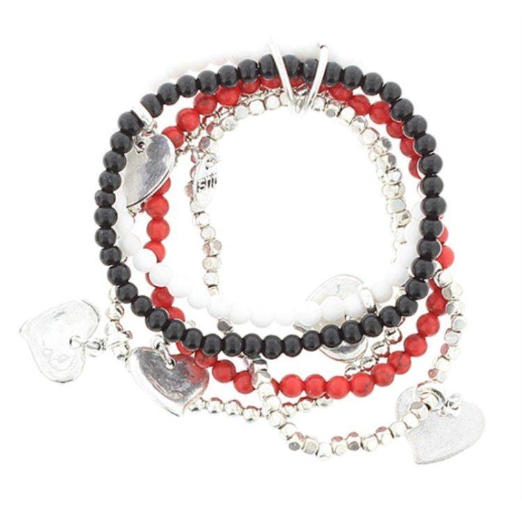 BRACELET 5 STRIPS METAL STONE BEADS 2