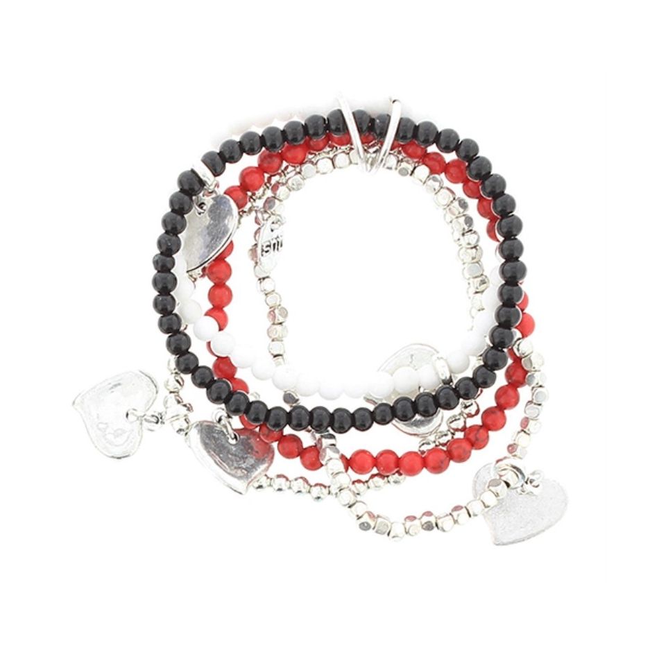 PULSERA 5 TIRAS CUENTAS METAL PIEDRAS
