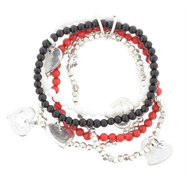 PULSERA 5 TIRAS CUENTAS METAL PIEDRAS
