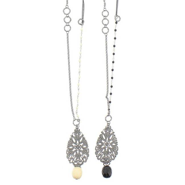 LONG NECKLACE METAL FILIGREE PENDANT