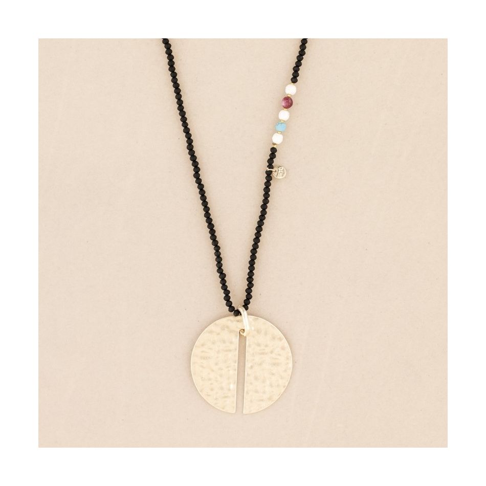 LONG CRYSTAL NECKLACE METAL MEDL PENDANT