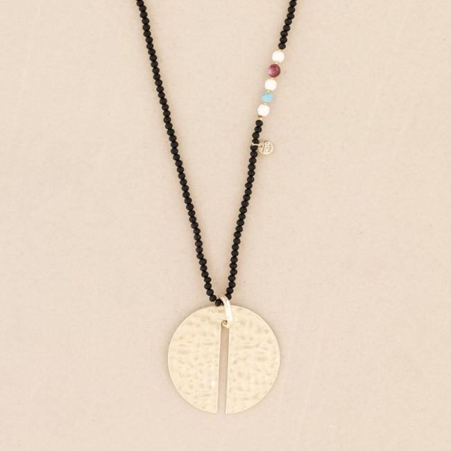 LONG CRYSTAL NECKLACE METAL MEDL PENDANT