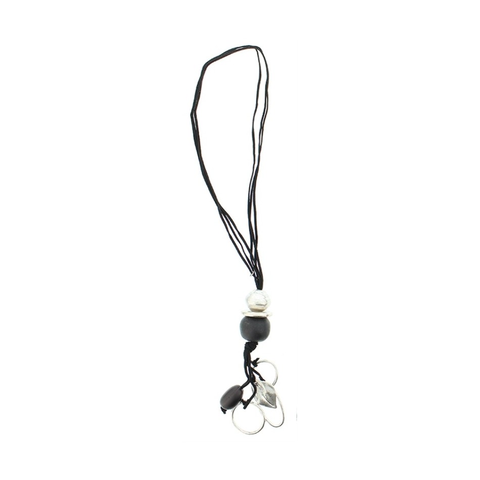 LONG SUEDE NECKLACE METAL RESIN BEADS