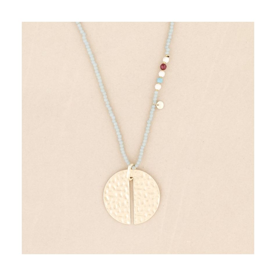LONG CRYSTAL NECKLACE METAL MEDL PENDANT