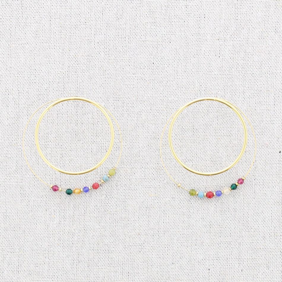 DOUBLE HOOP STEEL EARRINGS WITH STONES