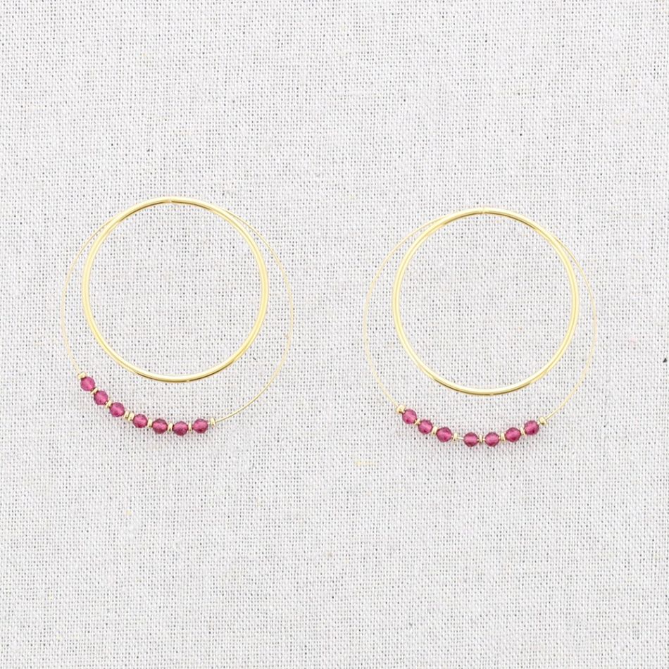 DOUBLE HOOP STEEL EARRINGS WITH STONES