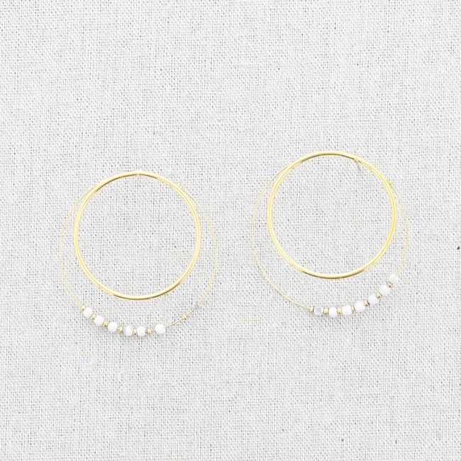 DOUBLE HOOP STEEL EARRINGS WITH STONES